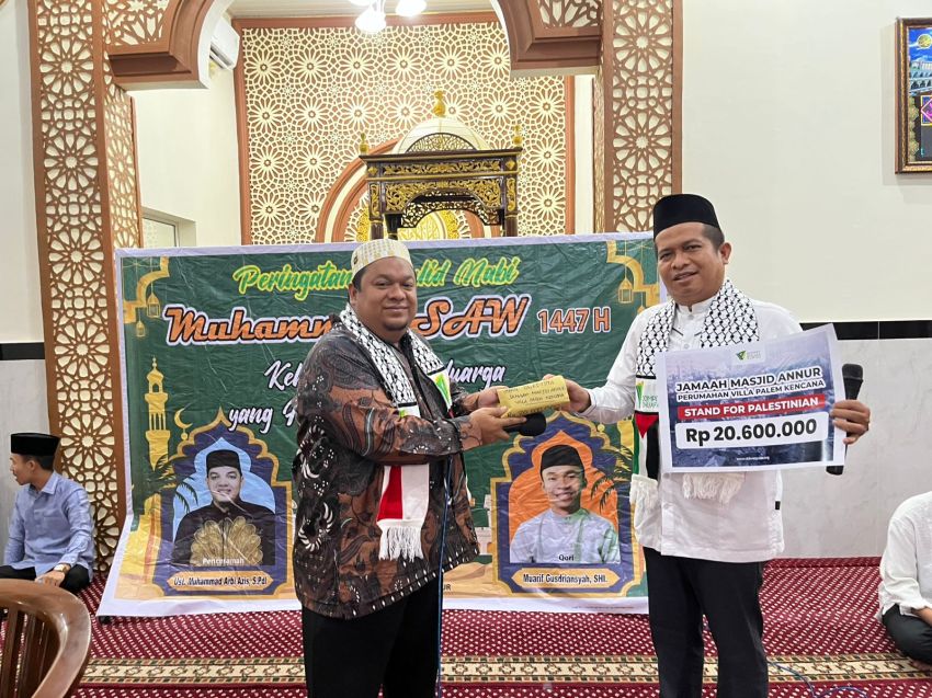 Jamaah Masjid Annur Serahkan Donasi Rp20,6 Juta untuk Palestina di Momen Maulid Nabi Muhammad SAW 1447 H
