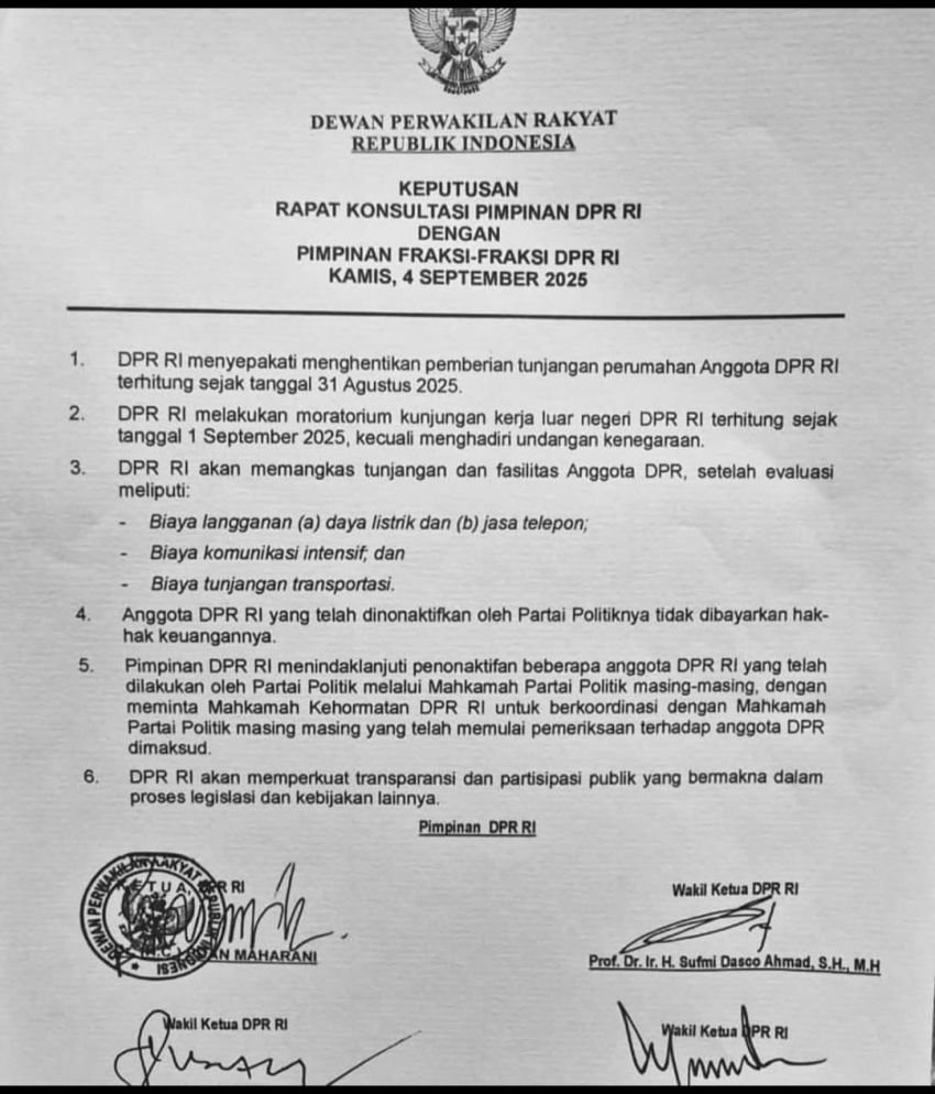 DPR Sepakati Pemangkasan Fasilitas, Moratorium Kunker Luar Negeri, dan Stop Tunjangan Rumah Anggota