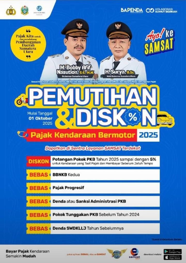 Kabar Gembira! Pemprov Sumut Gelar Pemutihan dan Diskon Pajak Kendaraan Bermotor 2025 Mulai 1 Oktober