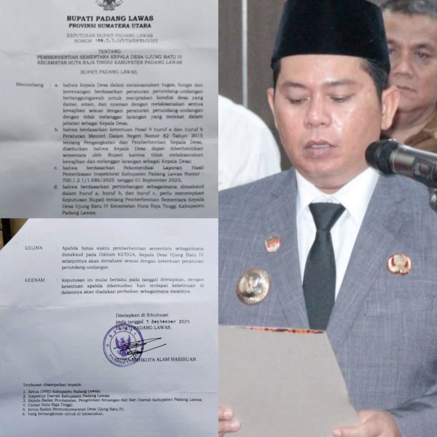 Bupati Padang Lawas Berhentikan Sementara Kades Ujung Batu IV, Sekdes Ditunjuk Jadi Plh