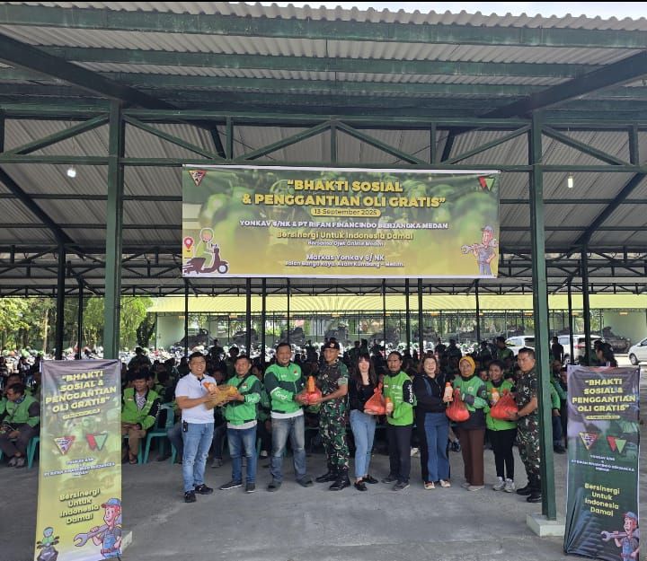 Rifan Financindo Berjangka Medan-Yon Kav 6/NK Gelar Baksos dan Ganti Oli Gratis kepada Pengemudi Ojol