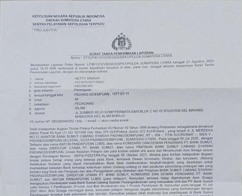 Dugaan Pemalsuan Dokumen di Bank, Nasabah Rugi Rp6 Miliar Lapor ke Polda Sumut