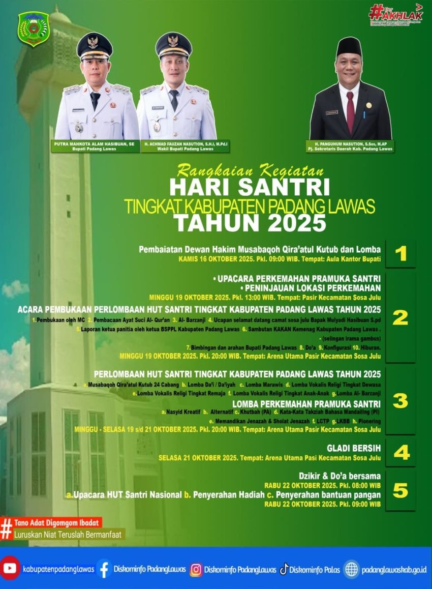 Semarak Hari Santri Nasional 2025 di Padang Lawas: Ribuan Santri Siap Tunjukkan Prestasi dan Ukhuwah