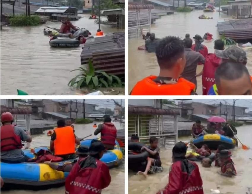 Ditsamapta Polda Sumut Terjunkan 58 Personel Evakuasi Warga Terdampak Banjir di Medan