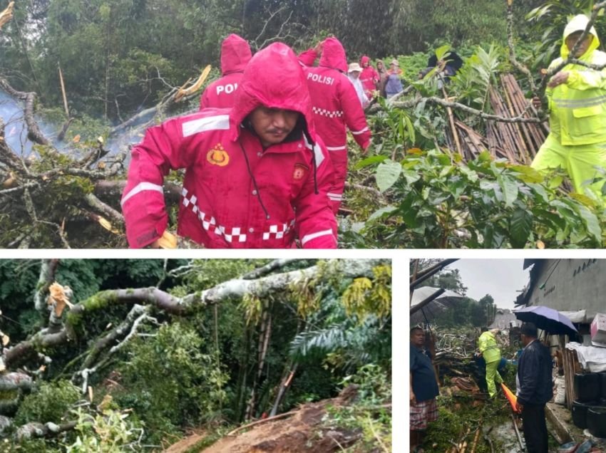 Polres Tanah Karo Responsif Tangani Longsor di Katepul Kuta, Dua Rumah Warga Terdampak
