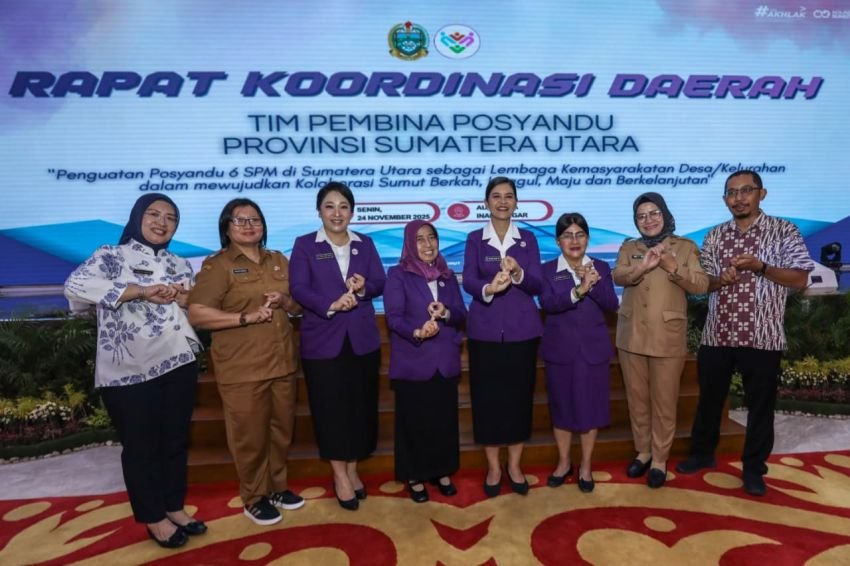 Ketua TP PKK mengikuti Rakorda Posyandu Sumut. Rakorda dibuka Ketua TP PKK sekaligus Ketua Tim Posyandu Provinsi Sumatera di Aula Raja Inal Siregar