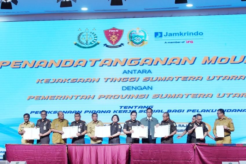 Kasdam I/BB Hadiri Penandatanganan MOU/PKS Kejaksaan dan Pemprov terkait Pidana Kerja Sosial di Kantor Gubsu