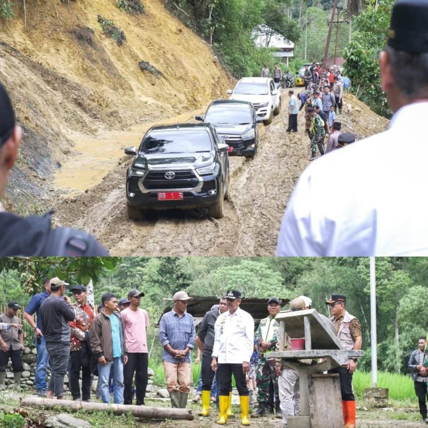 Sempat Terisolasi Akhirnya Akses Jalan Terbuka, Bupati Saipullah Nasution Kunjungi Warga Simpang Pining Madina