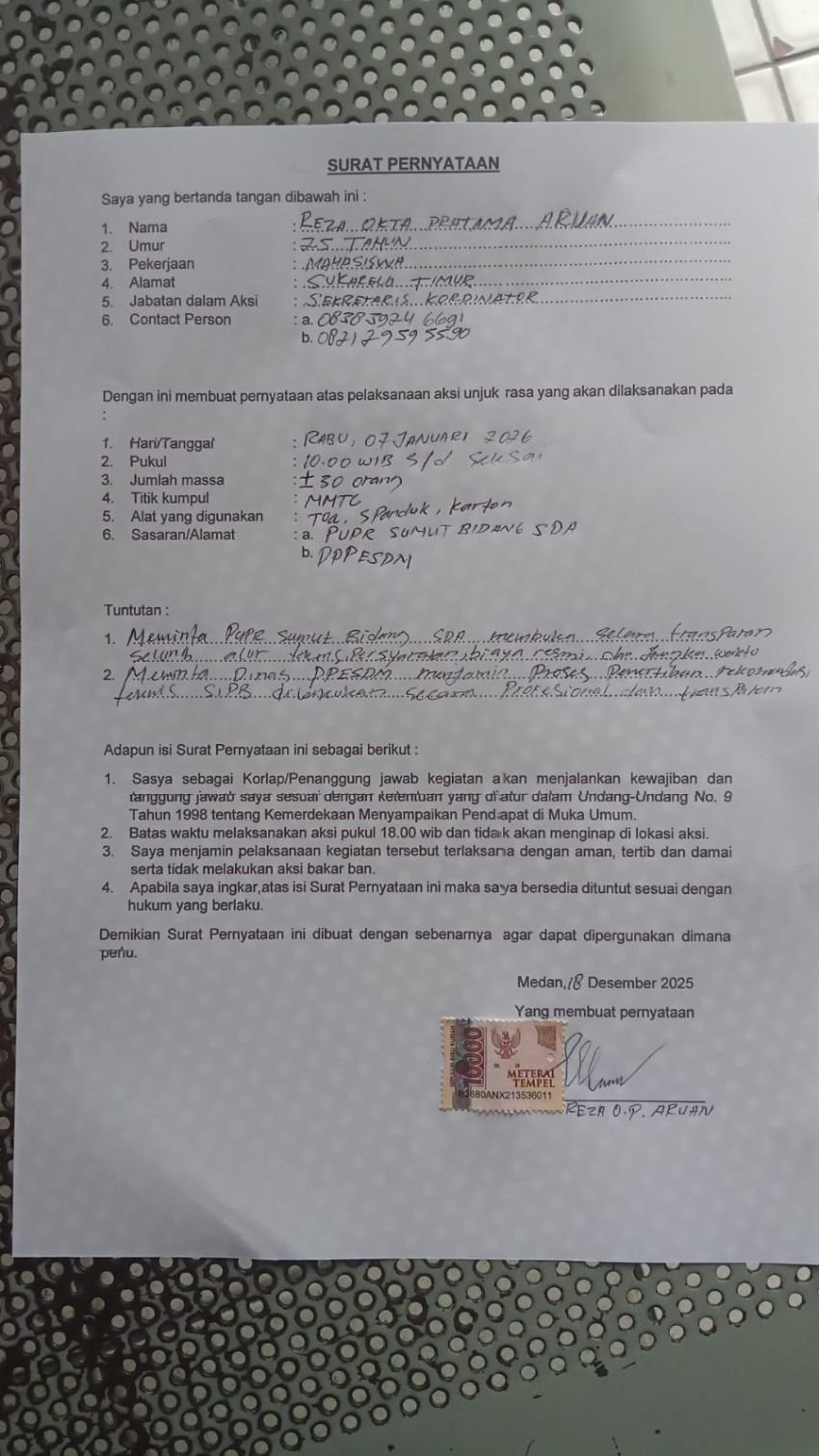 Mahasiswa Akan Geruduk PUPR Sumut dan DPPESDM, Desak Transparansi Perizinan SDA dan SIPB