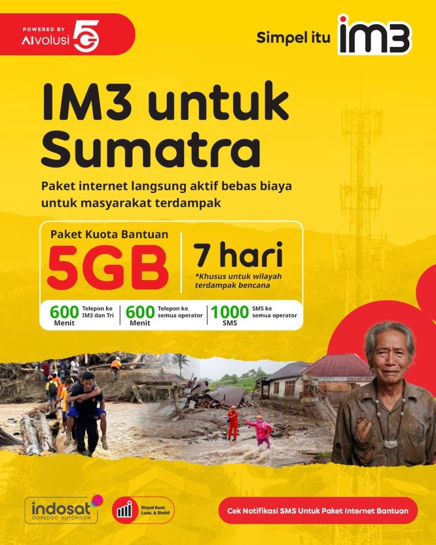 Indosat Berikan Paket Khusus Bencana Bagi Pelanggan Terdampak di Aceh, Sumut, dan Sumbar