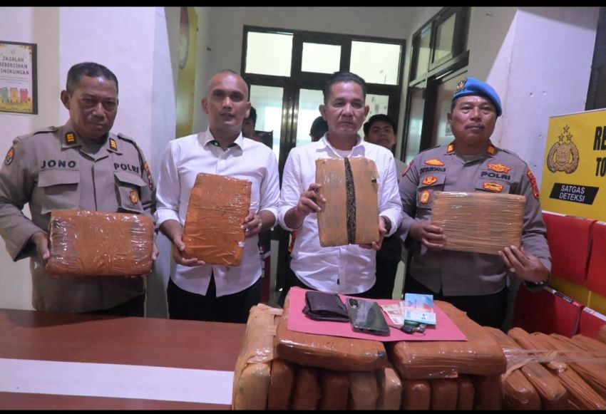 Press Release Satres Narkoba Polres Labusel Ungkap 27,869 Gram Ganja, Satu Buruh Asal Padang Ditangkap