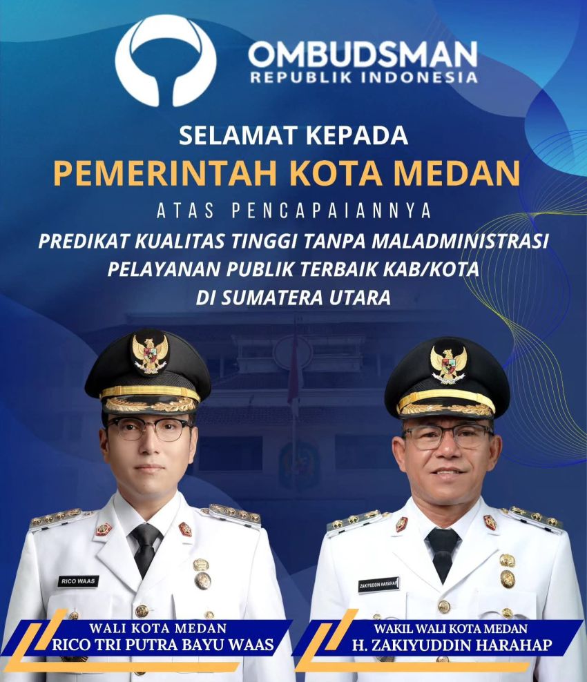 Pemko Medan Terbaik se-Sumut, Ombudsman RI Anugerahi Predikat Kualitas Tinggi Tanpa Maladministrasi