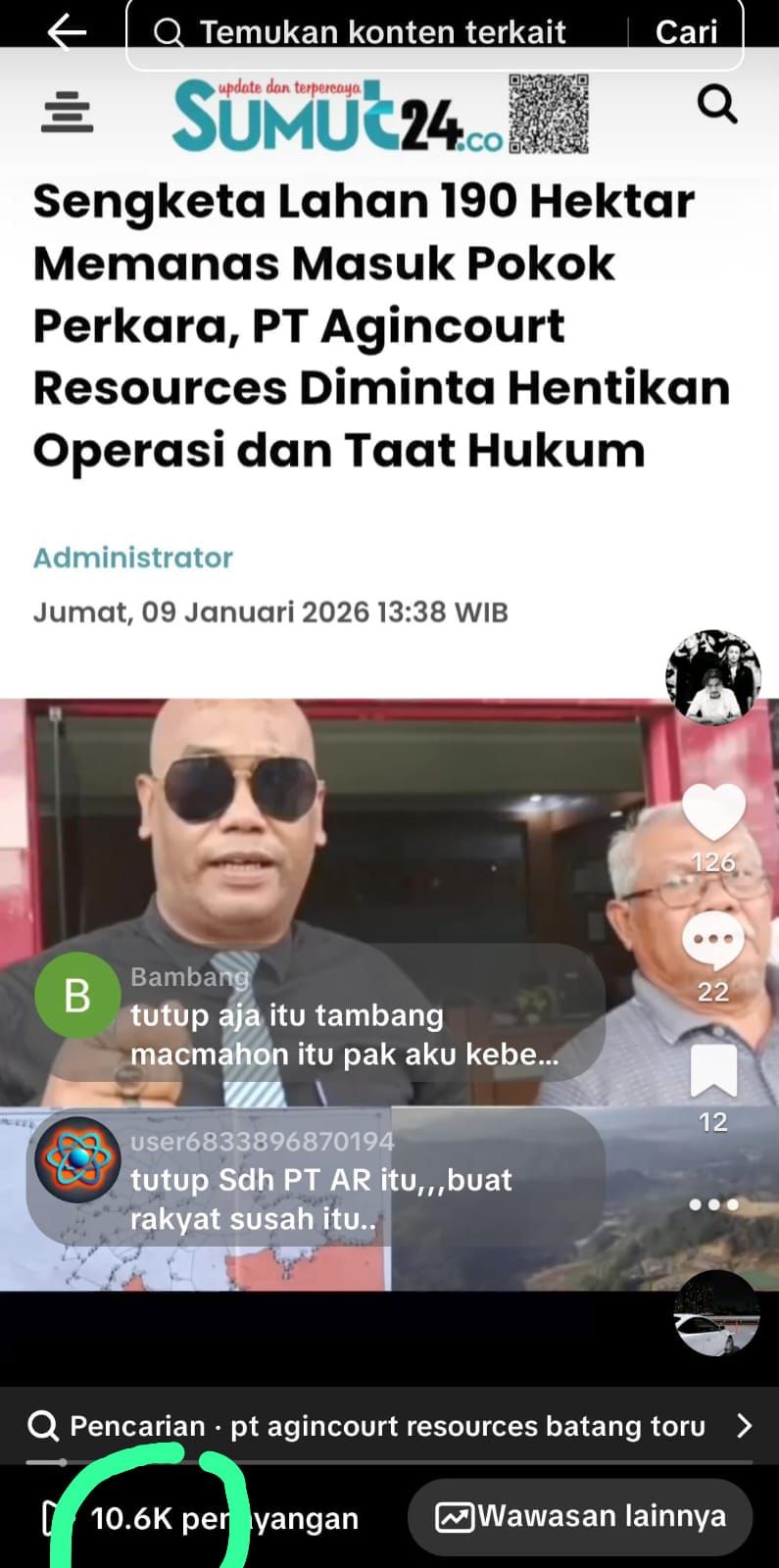 Viral di Medsos, Dugaan Perampasan Tanah Adat oleh PT Agincourt Resources Disorot Publik, Warganet: Tutup Aja Itu Tambang