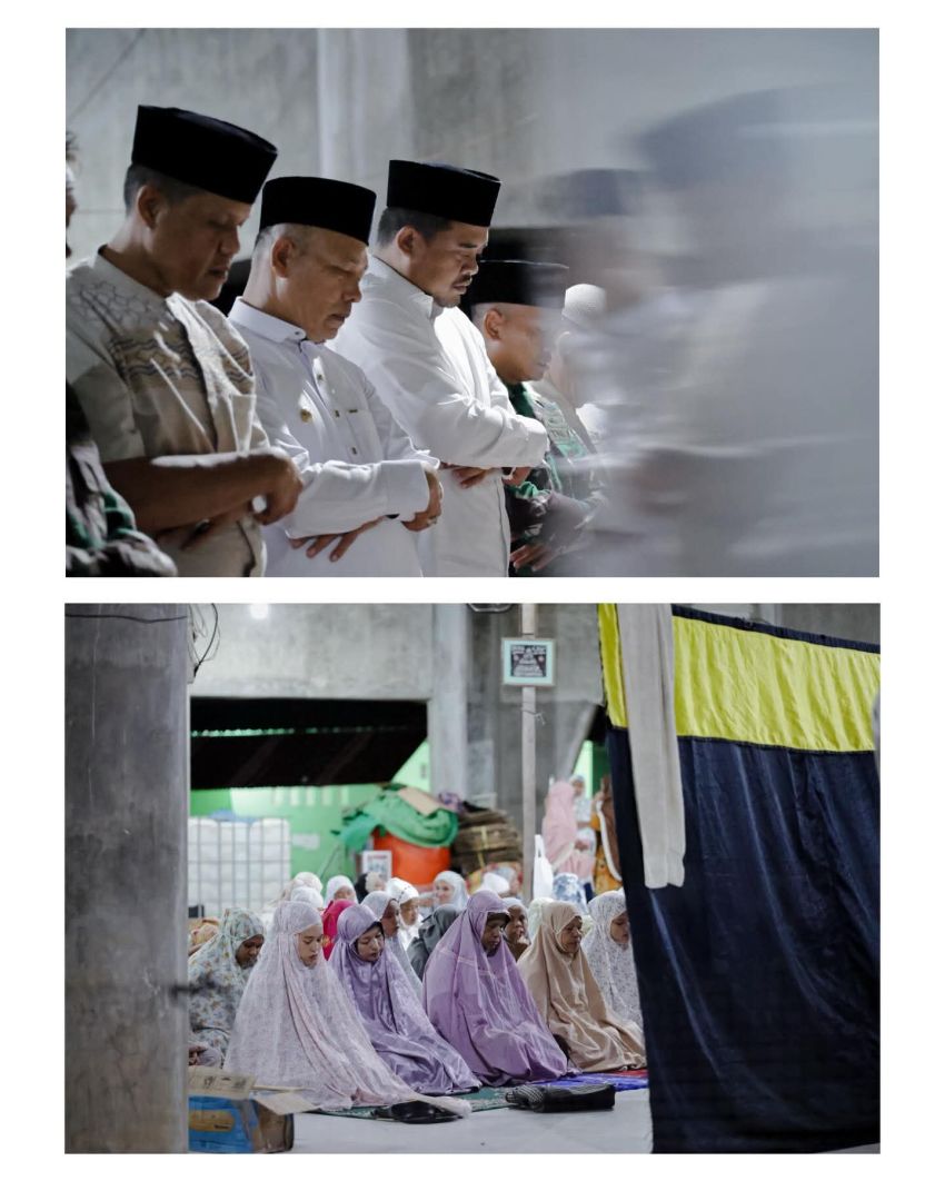 Gubsu Bobby Afif Nasution Sholat Tarawih Perdana Bersama Warga Terdampak Banjir di Tapteng