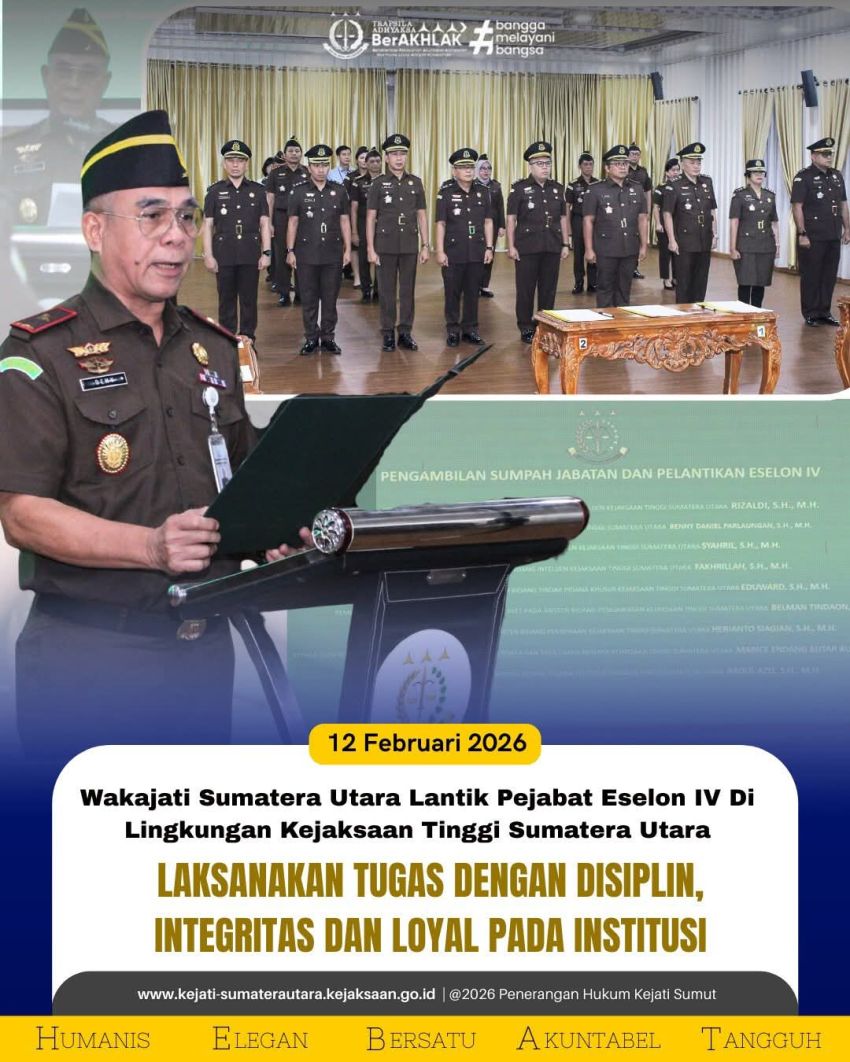 Wakajati Sumut Lantik 9 Pejabat Eselon IV, Tekankan Integritas dan Loyalitas, Ini Daftarnya