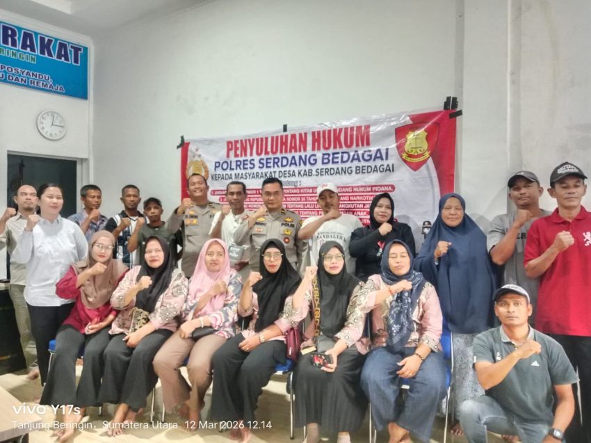 Sikum Polres Sergai Gelar Penyuluhan Hukum di Desa Pekan Tanjung Beringin, Sosialisasikan KUHP Baru hingga Perlindungan Anak