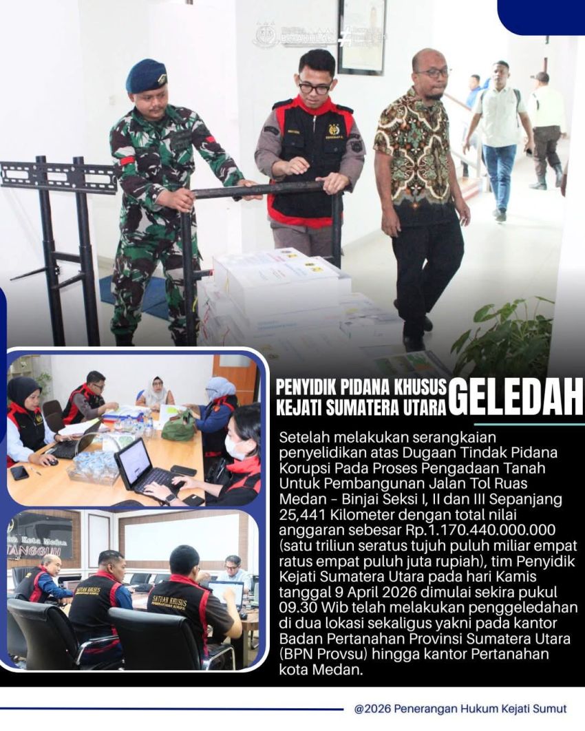 Penggeledahan Kasus Dugaan Korupsi Lahan Tol Medan&ndash;Binjai, Kejati Sumut Sasar Dua Kantor Pertanahan