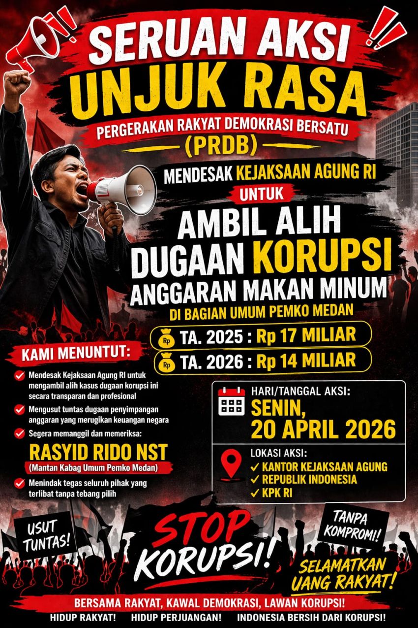 PRDB Serukan Akan Gelar Aksi, Desak Pengambilalihan Kasus Dugaan Korupsi Kabag Umum Pemko Medan Rp 17 Miliar