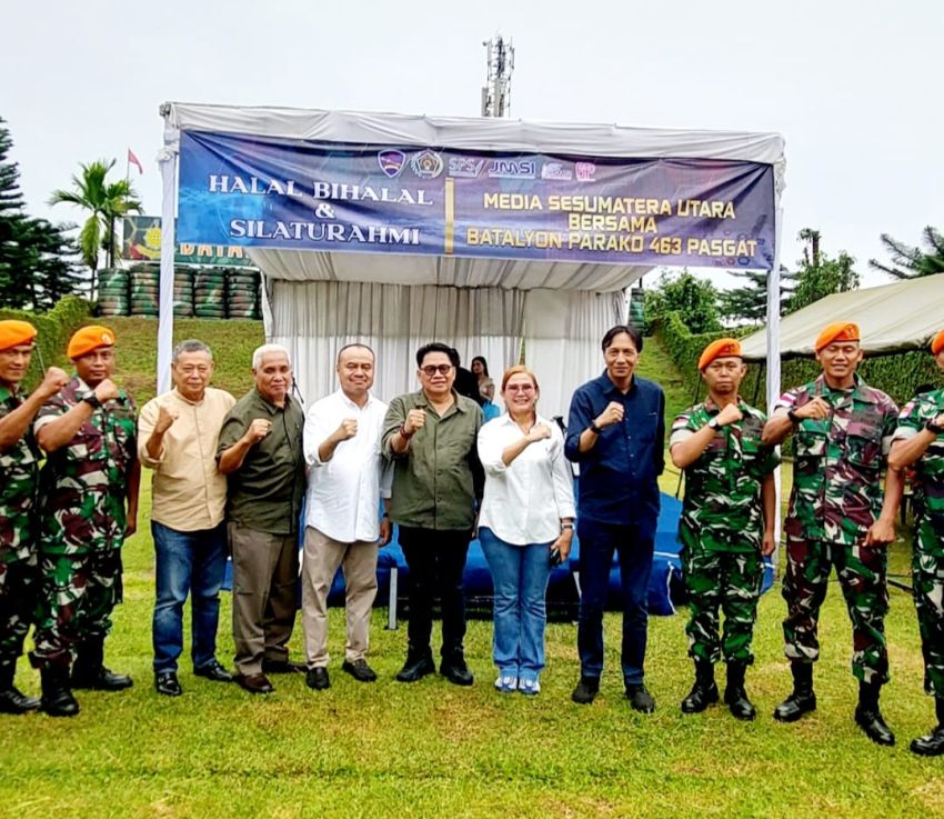 Silaturahmi dan Halal Bihalal, Batalyon Para Komando 463 Pasgat Pererat Sinergi dengan Media Sumut