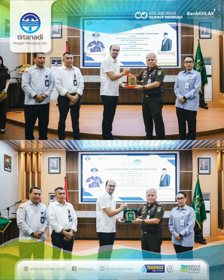 Dirut Perumda Tirtanadi Sumut Ardian Surbakti dan Kajatisu Harli Siregar Teken MoU Penanganan Perkara DATUN