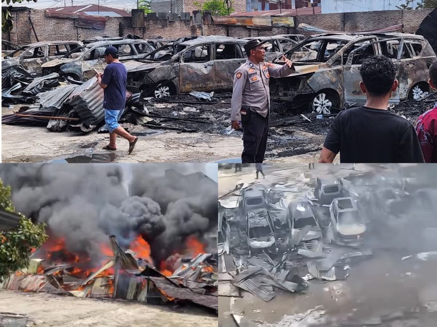 Kebakaran Gudang Mobil di Kisaran, Belasan Kendaraan Hangus Terbakar