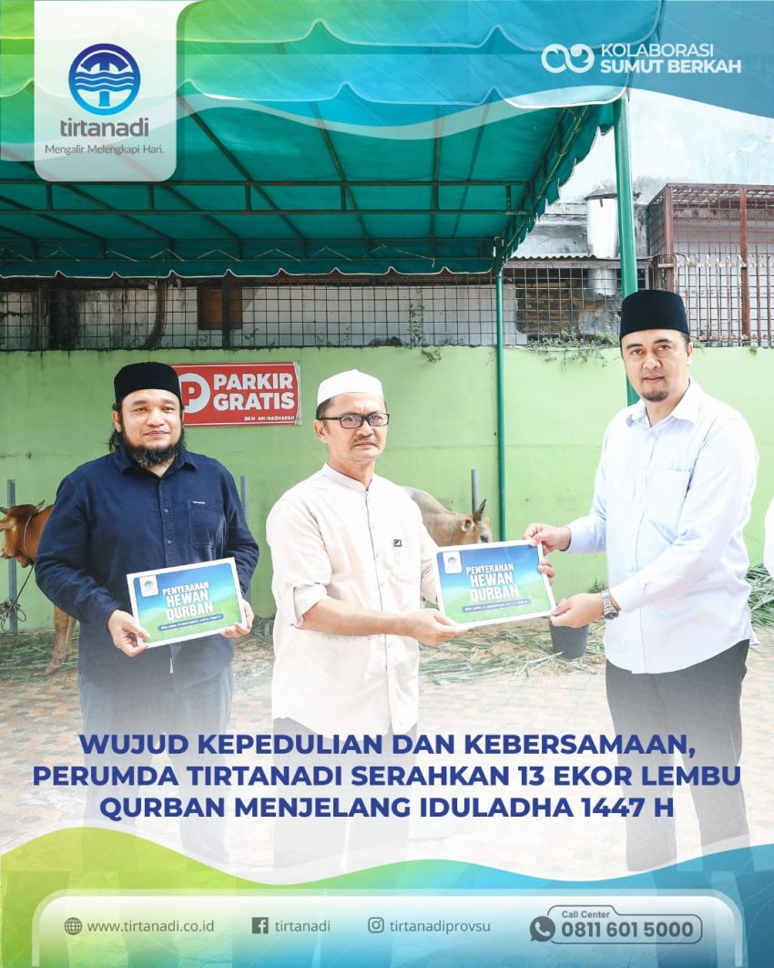 Dirut Perumda Tirtanadi Serahkan 13 Ekor Hewan Sapi Kurban