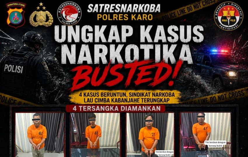 Satresnarkoba Polres Karo Bongkar 4 Kasus Narkotika Beruntun, Diduga Sindikat Narkoba Lau Cimba Terungkap