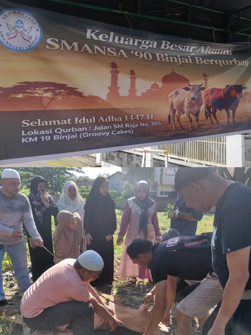 Alumni SMANSA Binjai 1990 Sembelih 2 Ekor Sapi Kurban, Salurkan 130 Paket untuk Warga dan Alumni