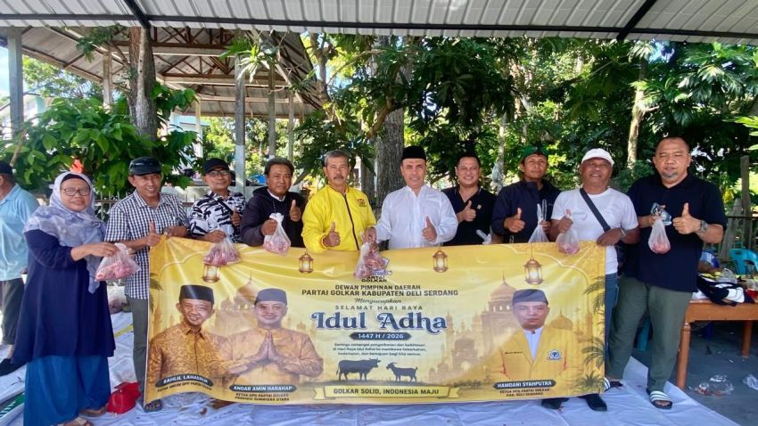 Golkar Deli Serdang Sembelih Dua Ekor Sapi Qurban, Ratusan Paket Dibagikan ke Kaum Duafa