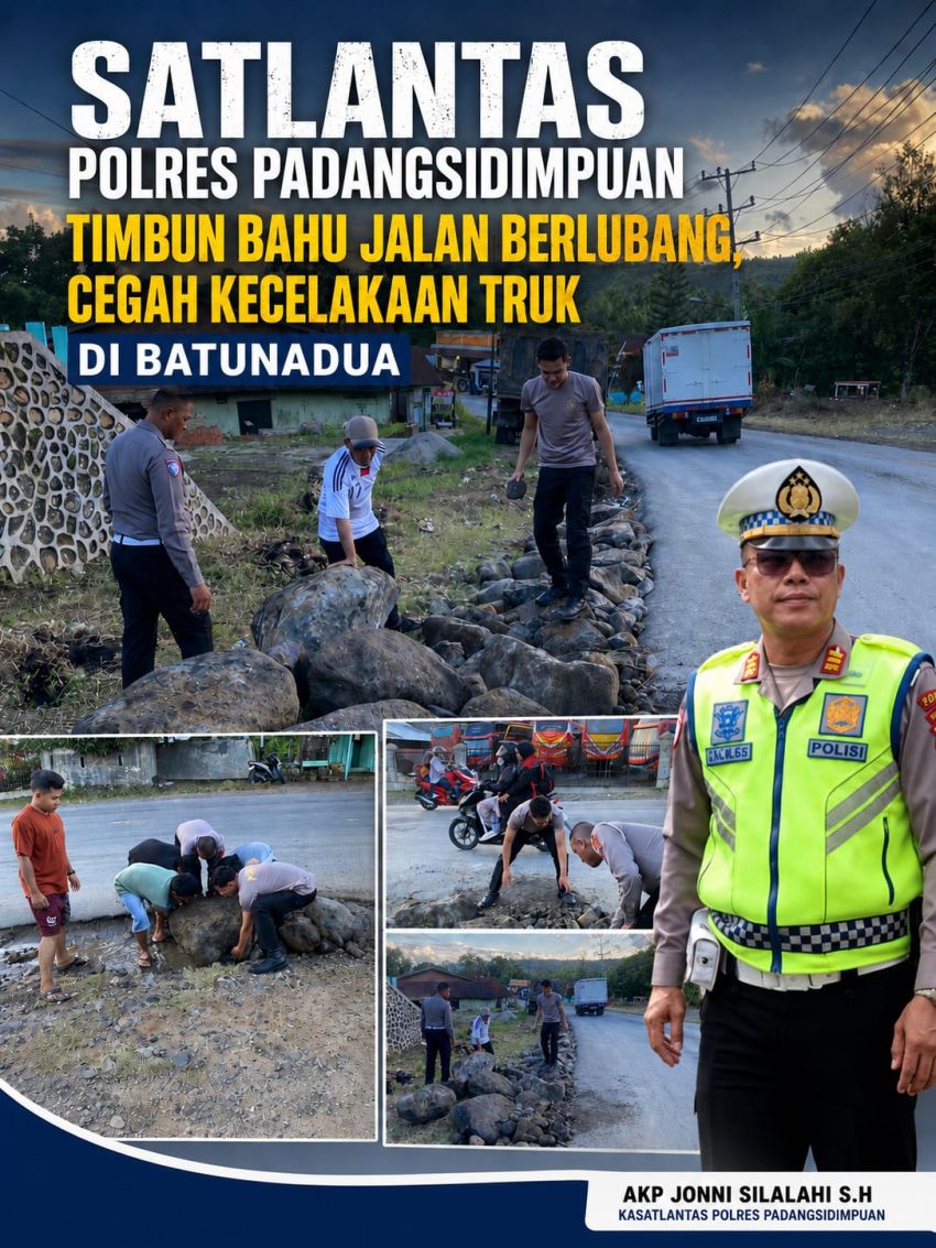 Satlantas Polres Padangsidimpuan dan Warga Gotong Royong Perbaiki Bahu Jalan Rusak, Tekan Risiko Kecelakaan di Batunadua
