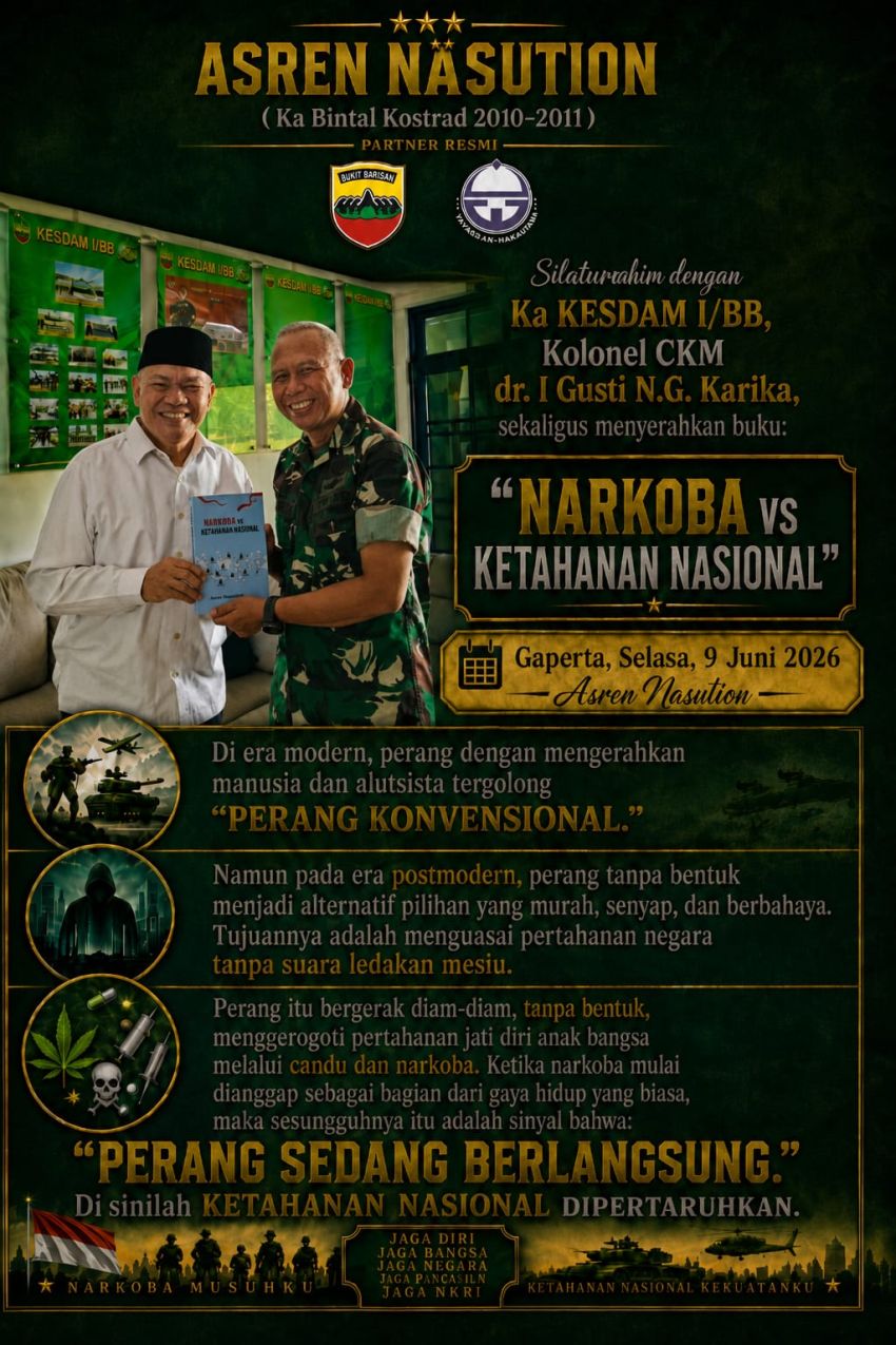Asren Nasution Serahkan Buku "Narkoba vs Ketahanan Nasional" kepada Ka Kesdam I/BB