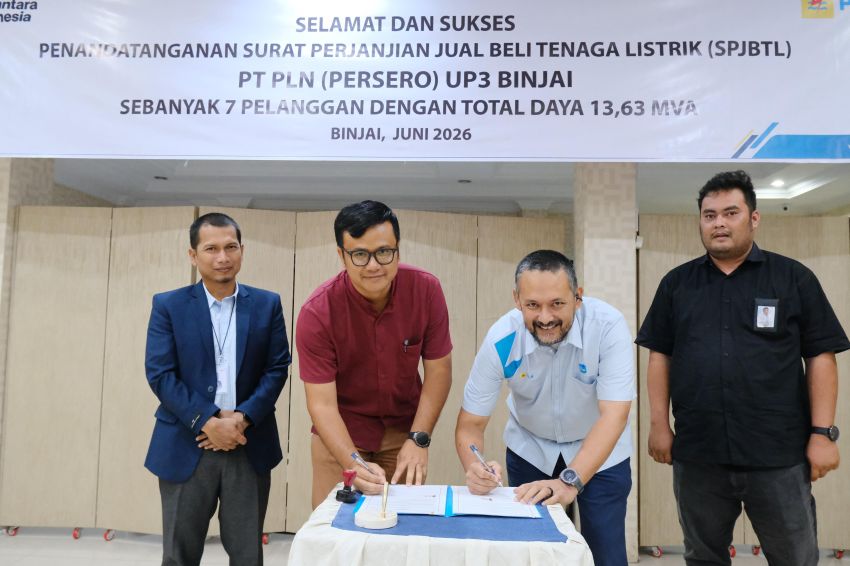 PLN UP3 Binjai Perkuat Iklim Investasi Dan Dorong Pertumbuhan Ekonomi Melalui Penandatanganan SPJBTL 13,63 MVA