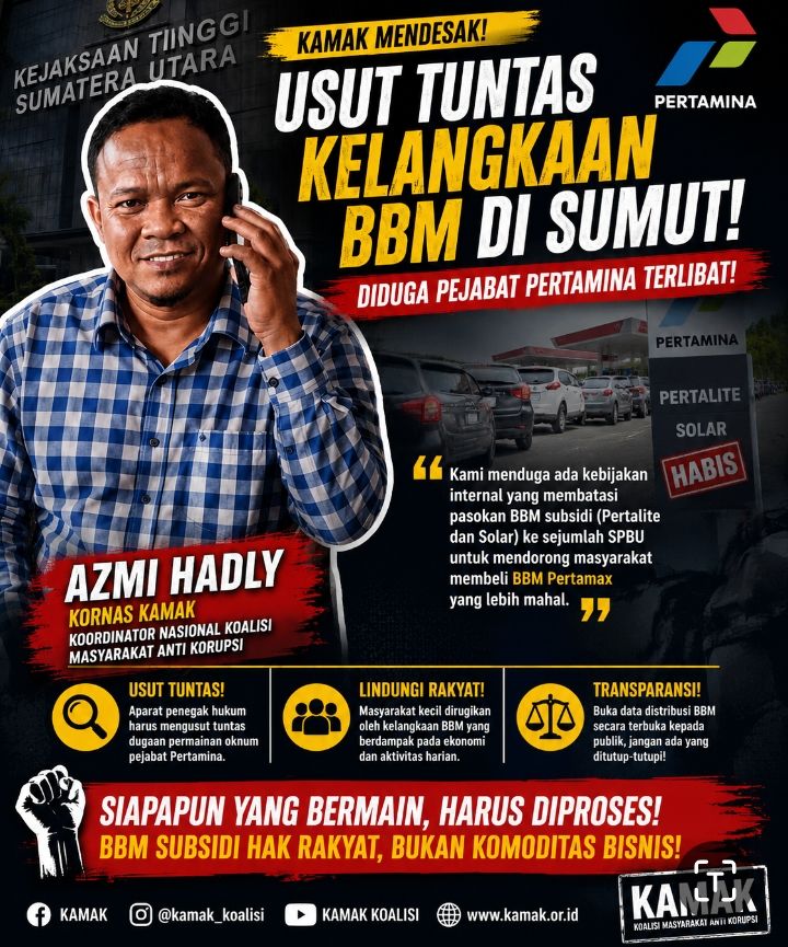 Aparat Diminta  Usut Kelangkaan BBM di Sumut, Kornas Azmi Hadly: Diduga Ada Permainan Oknum Pejabat Pertamina