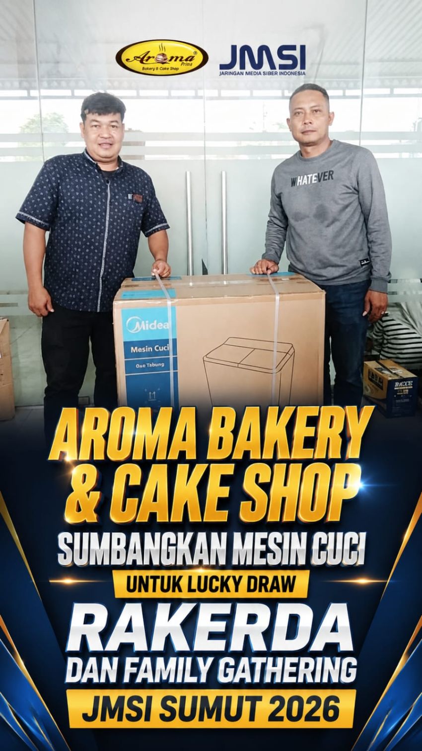 Aroma Bakery & Cake Shop Sumbangkan Mesin Cuci untuk Lucky Draw RAKERDA JMSI Sumut 2026
