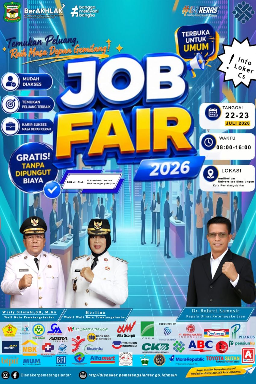 22-23 Juli 2026, Pemko Pematangsiantar Gelar Job Fair di Auditorium USI, Tersedia 1.000 Lebih Lowongan Pekerjaan