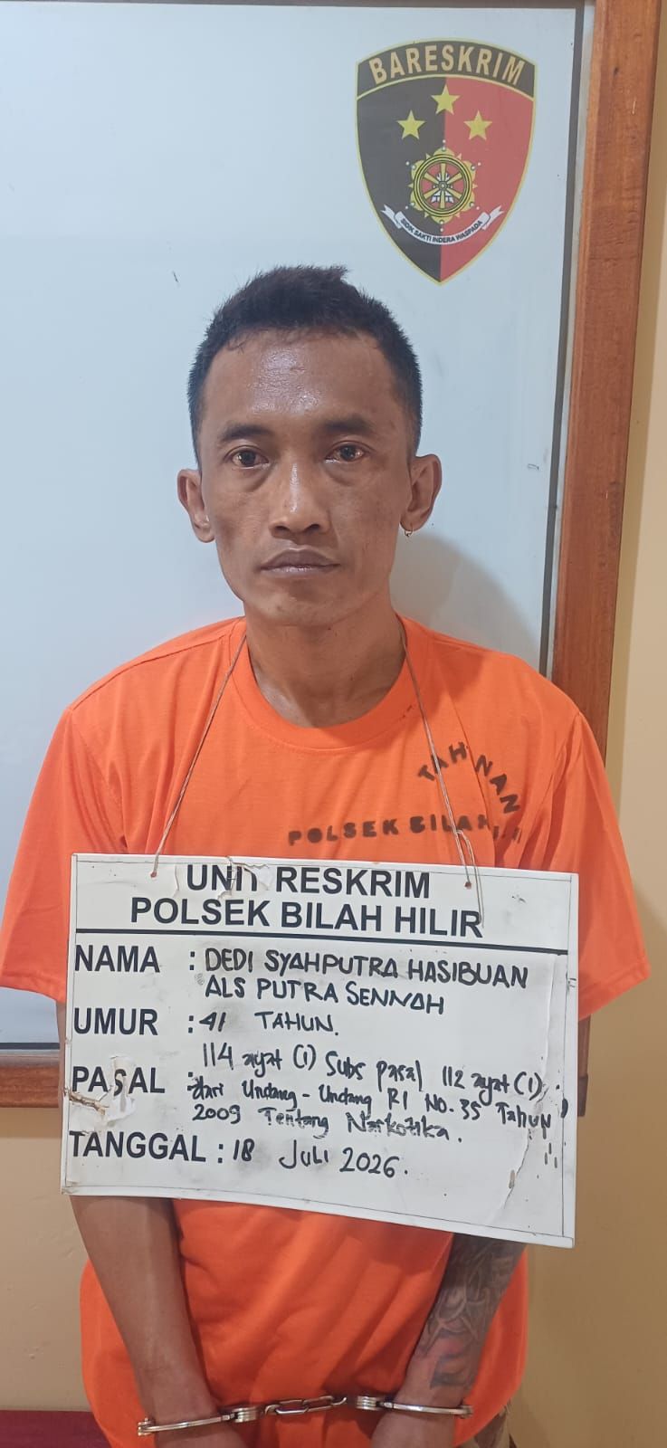 Putra Sennah Residivis Narkoba Dibekuk Satreskrim Polsek Bilah Hilir