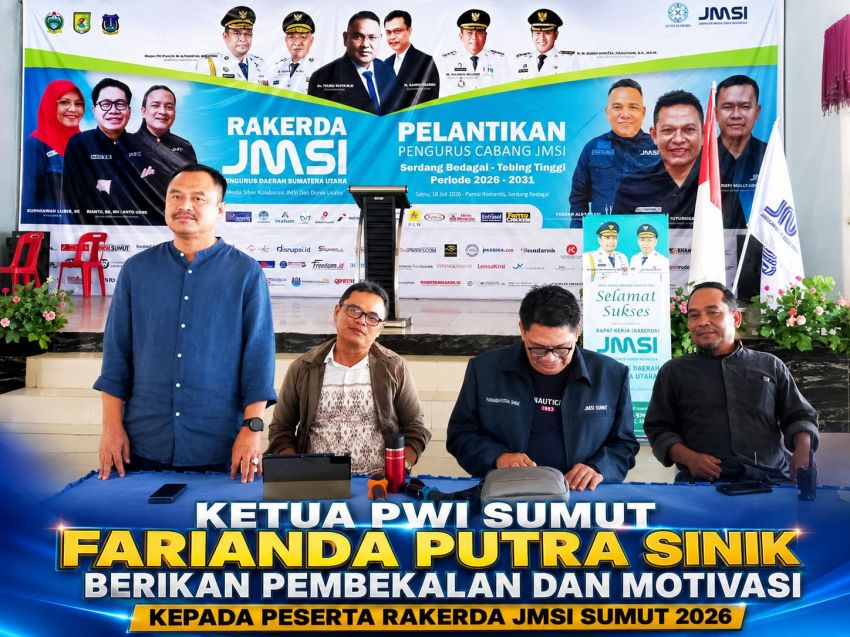 Ketua PWI Sumut Farianda Putra Sinik Berikan Pembekalan dan Motivasi Kepada Peserta Rakerda JMSI Sumut 2026