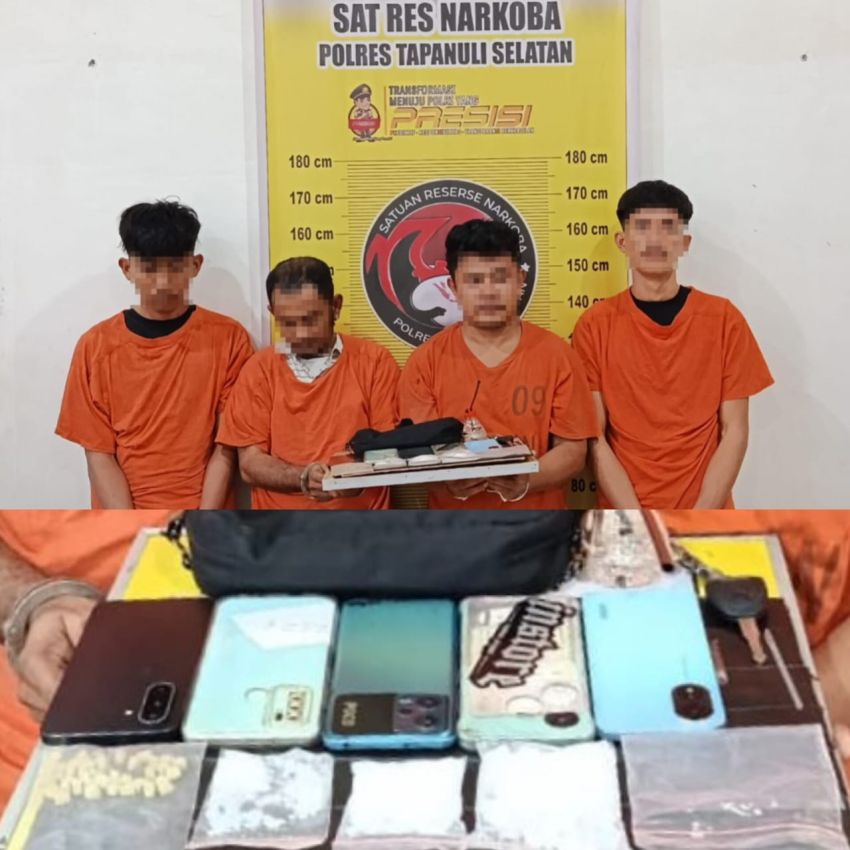 Satresnarkoba Polres Tapsel Gagalkan Pengiriman 82,45 Gram Sabu dan 38 Butir Ekstasi, Empat Pria Dibekuk di Simirik
