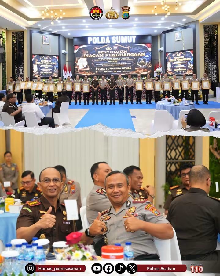 Kapolres Asahan AKBP Revi Nurvelani SH SIK MH Terima Piagam Penghargaan Pelayanan Prima (A) dari Kapolri