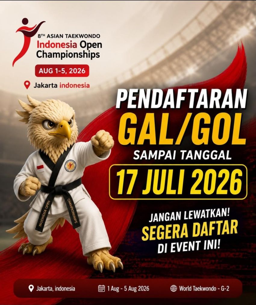 PBTI Gratiskan Biaya Pendaftaran Atlet Indonesia di Asian Taekwondo Indonesia Open Championships 2026