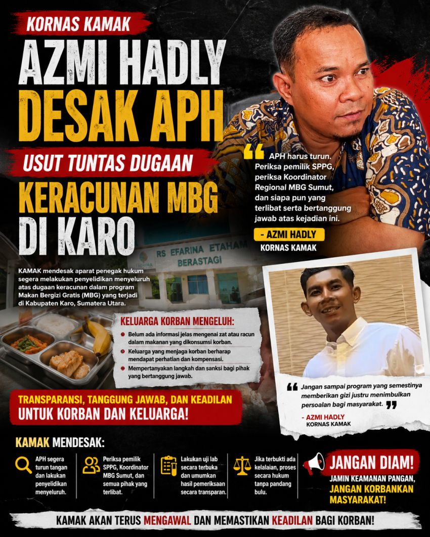 Kornas KAMAK Azmi Hadly Desak APH Usut Tuntas Dugaan Keracunan MBG di Karo