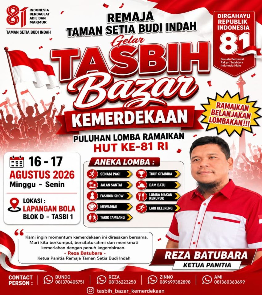 Remaja Taman Setia Budi Indah Gelar Tasbih Bazar Kemerdekaan, Puluhan Lomba Ramaikan HUT ke-81 RI