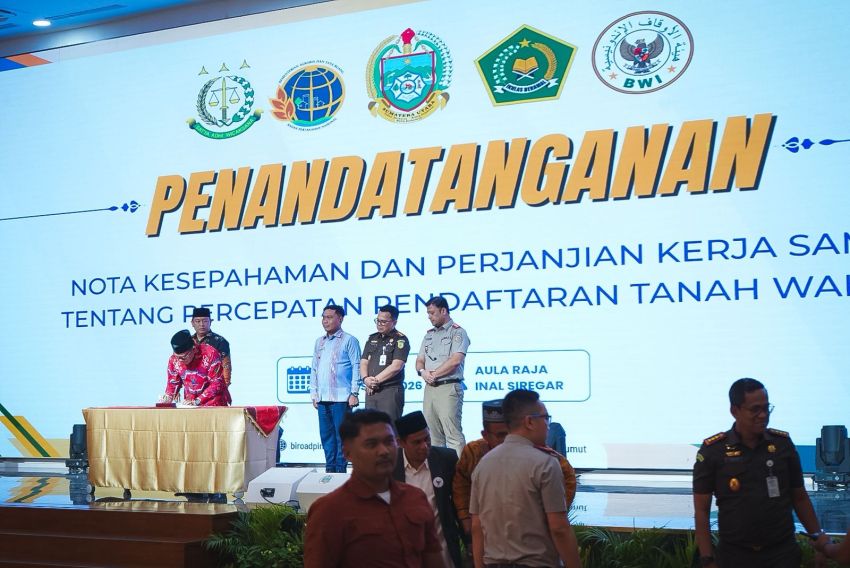 Disaksikan Forkopimda Sumut Kakan Kemenag, BPN, Kejari dan BWI Deli Serdang Teken kesepahaman