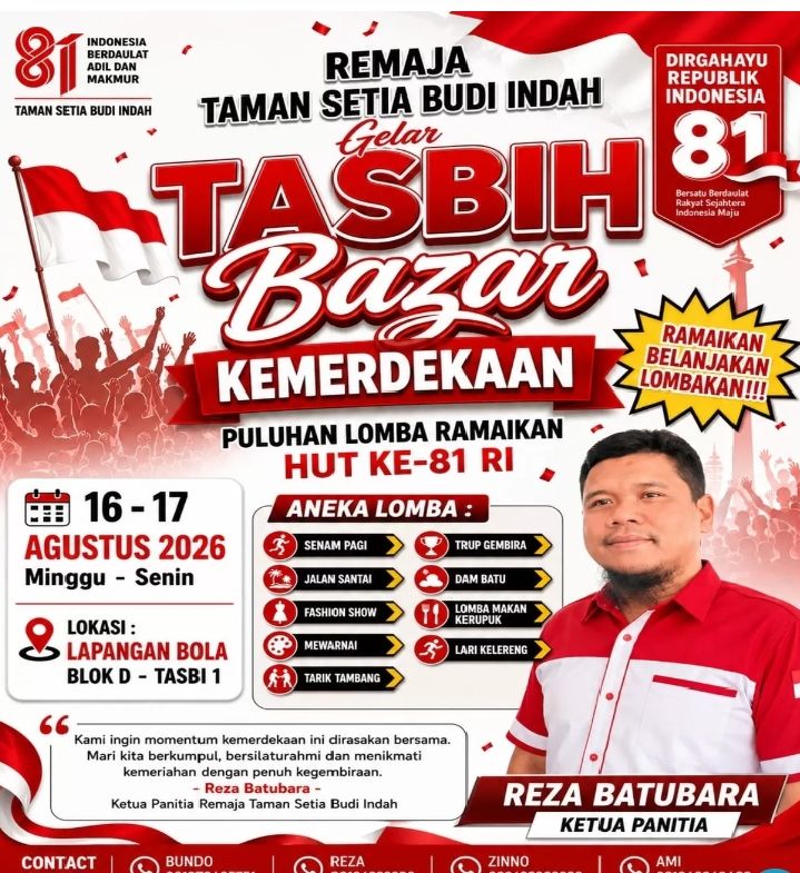 Remaja Taman Setia Budi Indah Gelar Tasbih Bazar Kemerdekaan, Puluhan Lomba Ramaikan HUT ke-81 RI.
