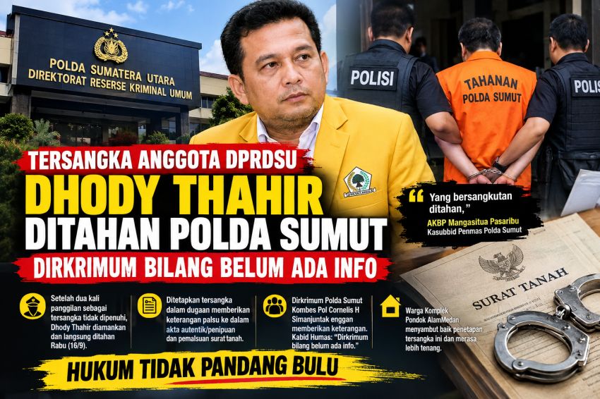 Tersangka Oknum Anggota DPRDSU DT Ditahan Polda Sumut, Ini Infonya