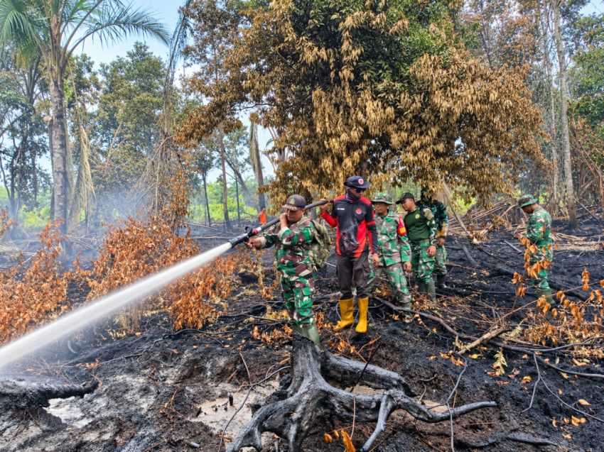 Kodam XIX/Tuanku Tambusai Percepat Penanganan Karhutla di Dua Wilayah, Pendinginan Terus Dilakukan