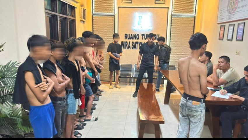 Polres Pelabuhan Belawan Tangkap 13 Pemuda Terkait Geng Motor dan Tawuran Sita 4 Sajam dan Ketapel