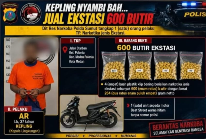 Nekat! Oknum Kepling di Medan Polonia Edarkan Ekstasi