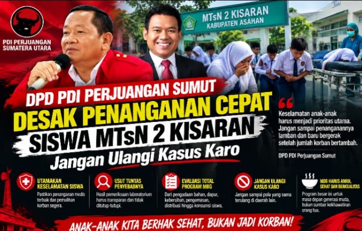 DPD PDI Perjuangan Sumut Desak Penanganan Cepat Siswa MTsN 2 Kisaran, Jangan Ulangi Kasus Karo