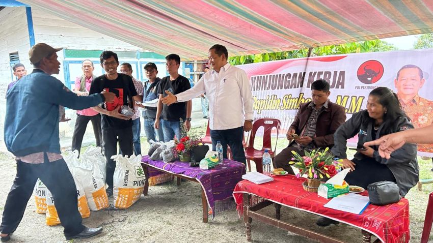 Rapidin Simbolon Serahkan Benih Jagung kepada 170 Kepala Keluarga Petani Urat Samosir
